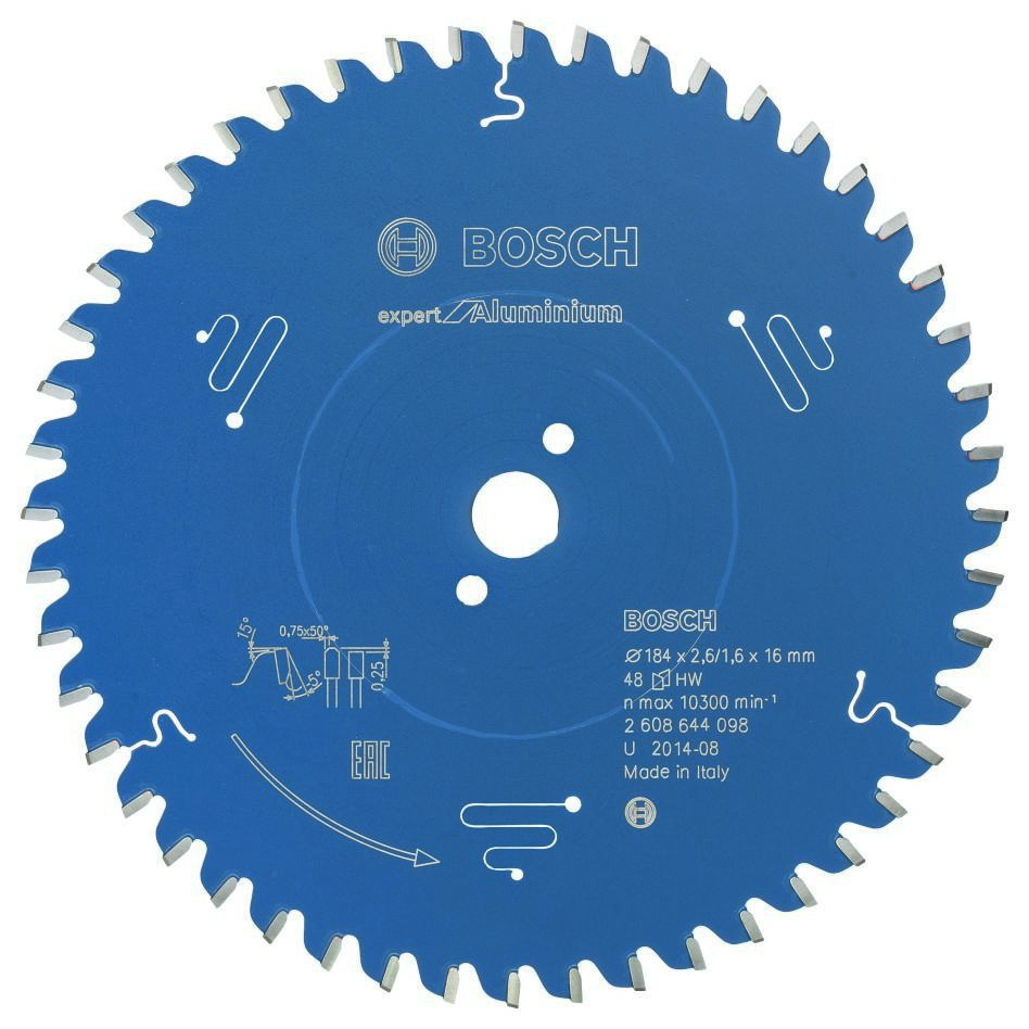 Bosch Blau Zubehör 2608644098 Hartmetall Kreissägeblatt Expert für Aluminium 184 x 16 x 48T