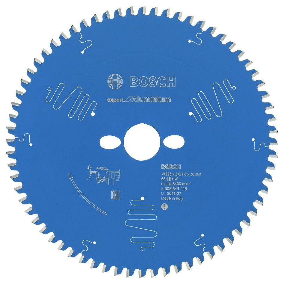 Bosch Blau Zubehör 2608644118 Hartmetall Kreissägeblatt Expert für Aluminium 225 x 30 x 68T