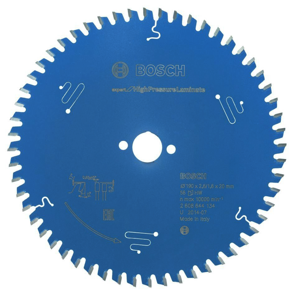 Bosch Blau Zubehör 2608644134 Hartmetall Kreissägeblatt Expert für Hochdrucklaminat 190 x 20 x 56T 2608644134