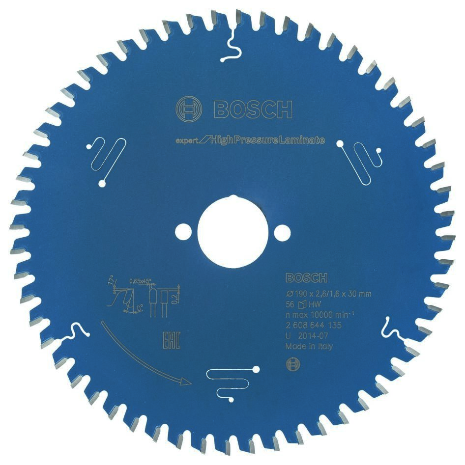 Bosch Blau Zubehör 2608644135 Hartmetall Kreissägeblatt Expert für Hochdrucklaminat 190 x 30 x 56 2608644135