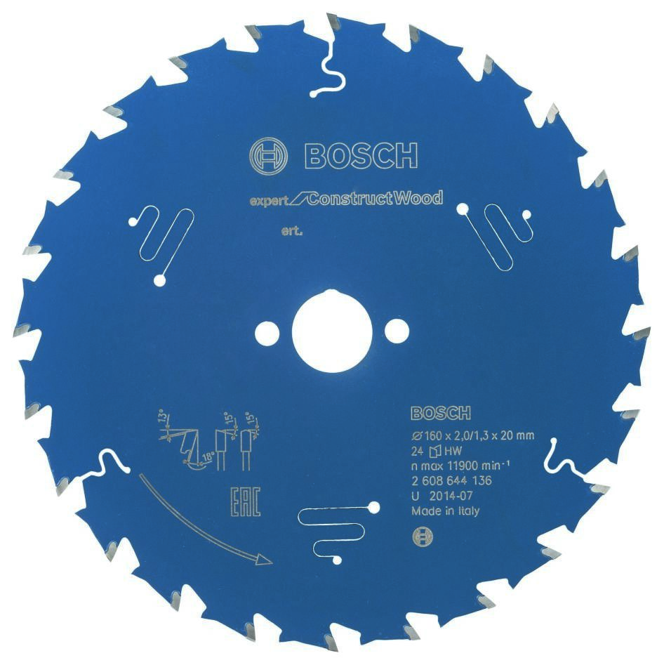 Bosch Blau Zubehör 2608644136 Hartmetall Kreissägeblatt Expert für Construct Wood 160 x 20 x 24T