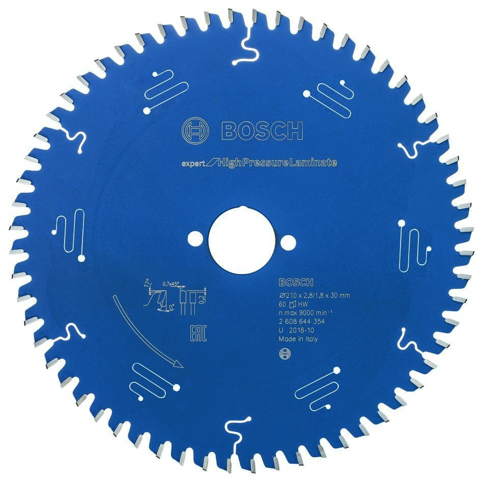 Bosch Blau Zubehör 2608644354 Hartmetall Kreissägeblatt Expert für Hochdrucklaminat 210 x 30 x 60T 2608644354