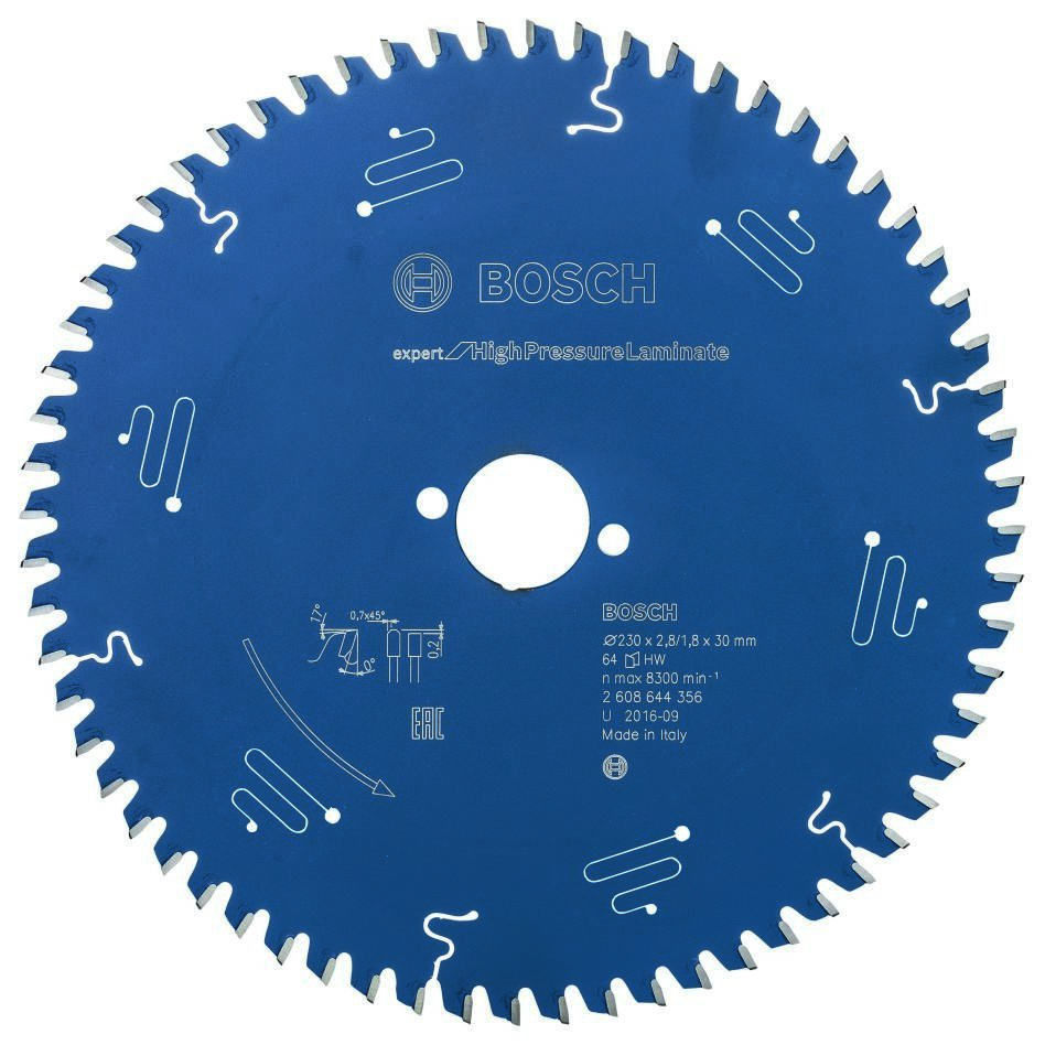 Bosch Blau Zubehör 2608644356 Hartmetall Kreissägeblatt Expert für Hochdrucklaminat 230 x 30 x 64T 2608644356