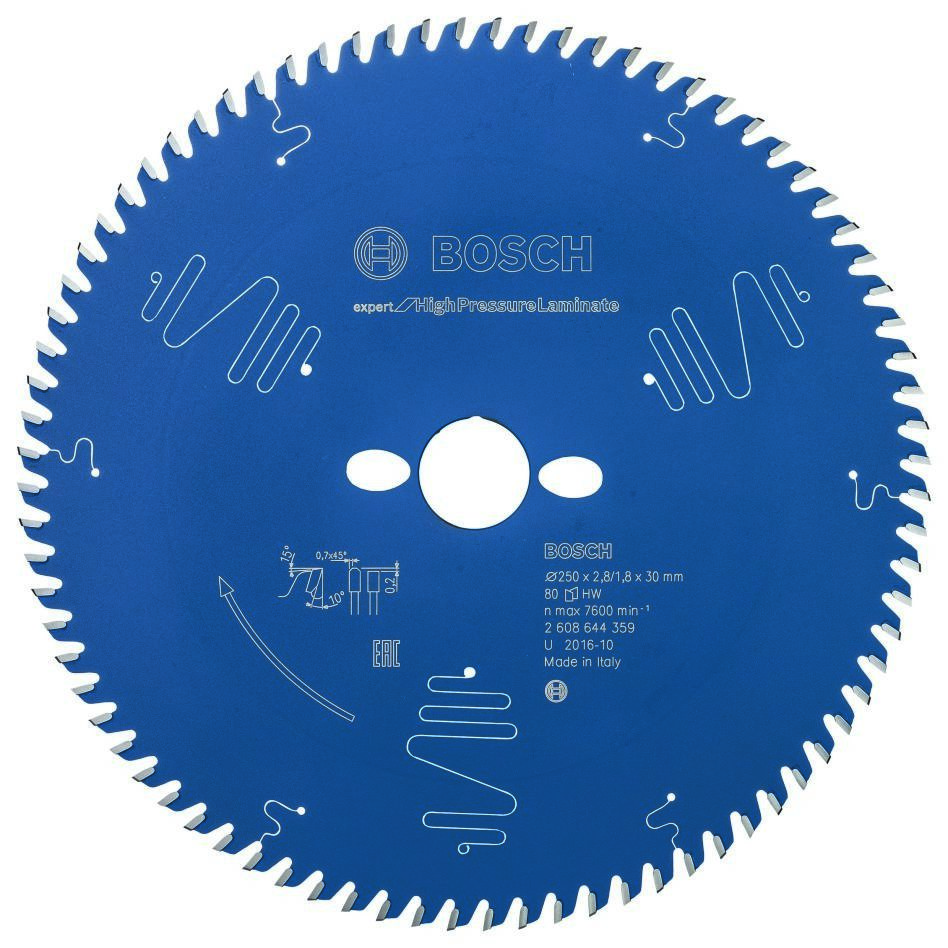 Bosch Blau Zubehör 2608644359 Hartmetall Kreissägeblatt Expert für Hochdrucklaminat 250 x 30 x 80T 2608644359