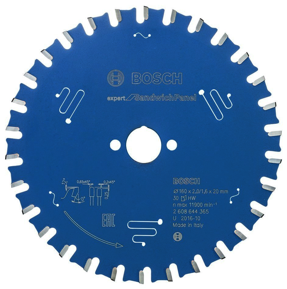 Bosch Blau Zubehör 2608644365 Hartmetall Kreissägeblatt Expert für Sandwichplatten 160 x 20 x 30