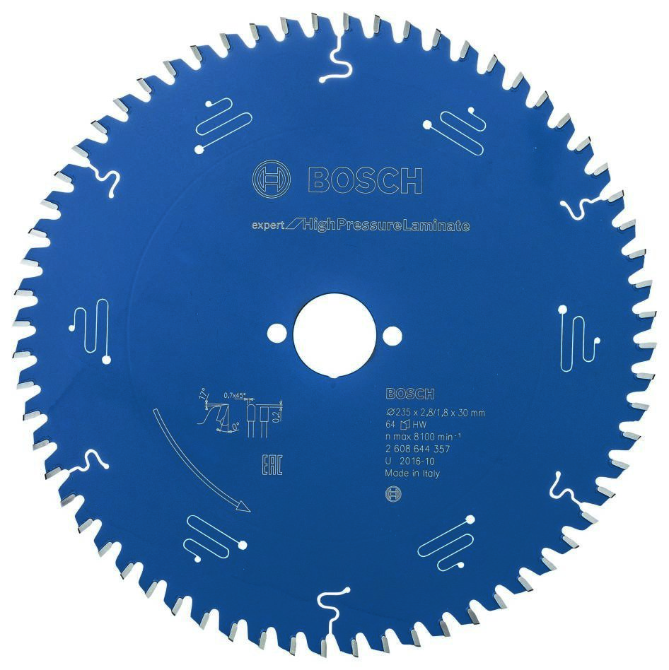 Bosch Blau Zubehör 2608644357 Hartmetall Kreissägeblatt Expert für Hochdrucklaminat 235 x 30 x 64T 2608644357