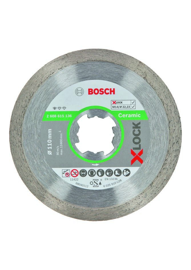 Bosch Blau Zubehör 2608615136 X-LOCK Diamanttrennscheibe Standard für Keramik 110 x 22,23 x 1,6 x 7,5 mm 2608615136
