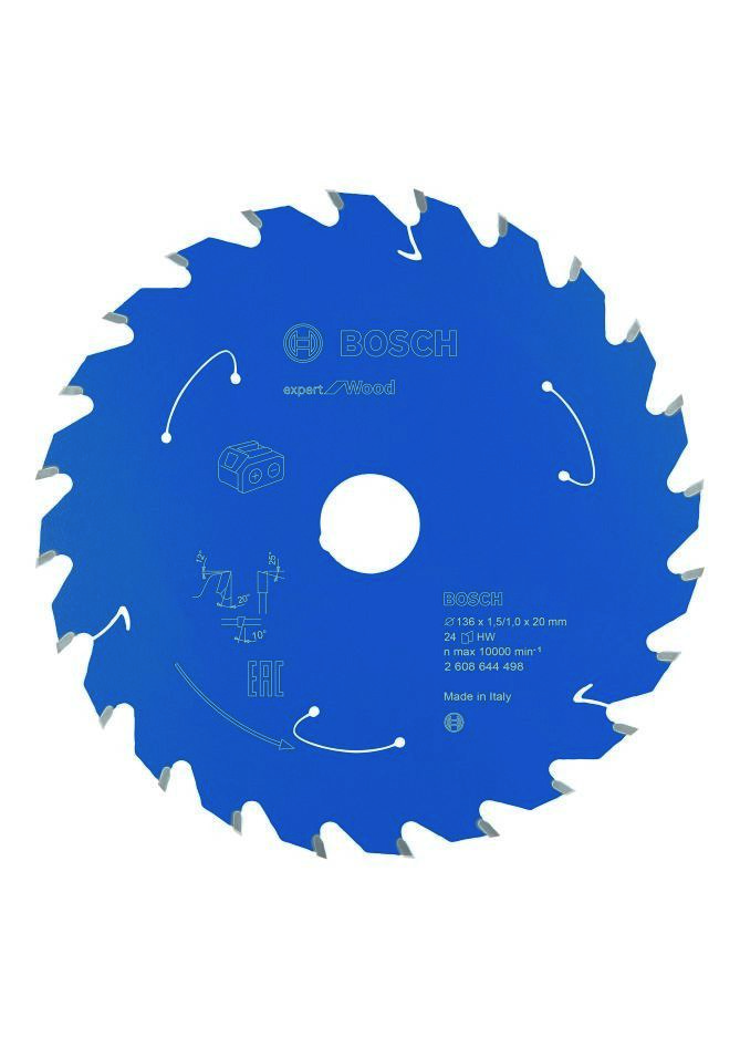 Bosch Blau Zubehör 2608644498 Hartmetall Kreissägeblatt Wood Expert für Akku-Sägen 136 x 20 x T24