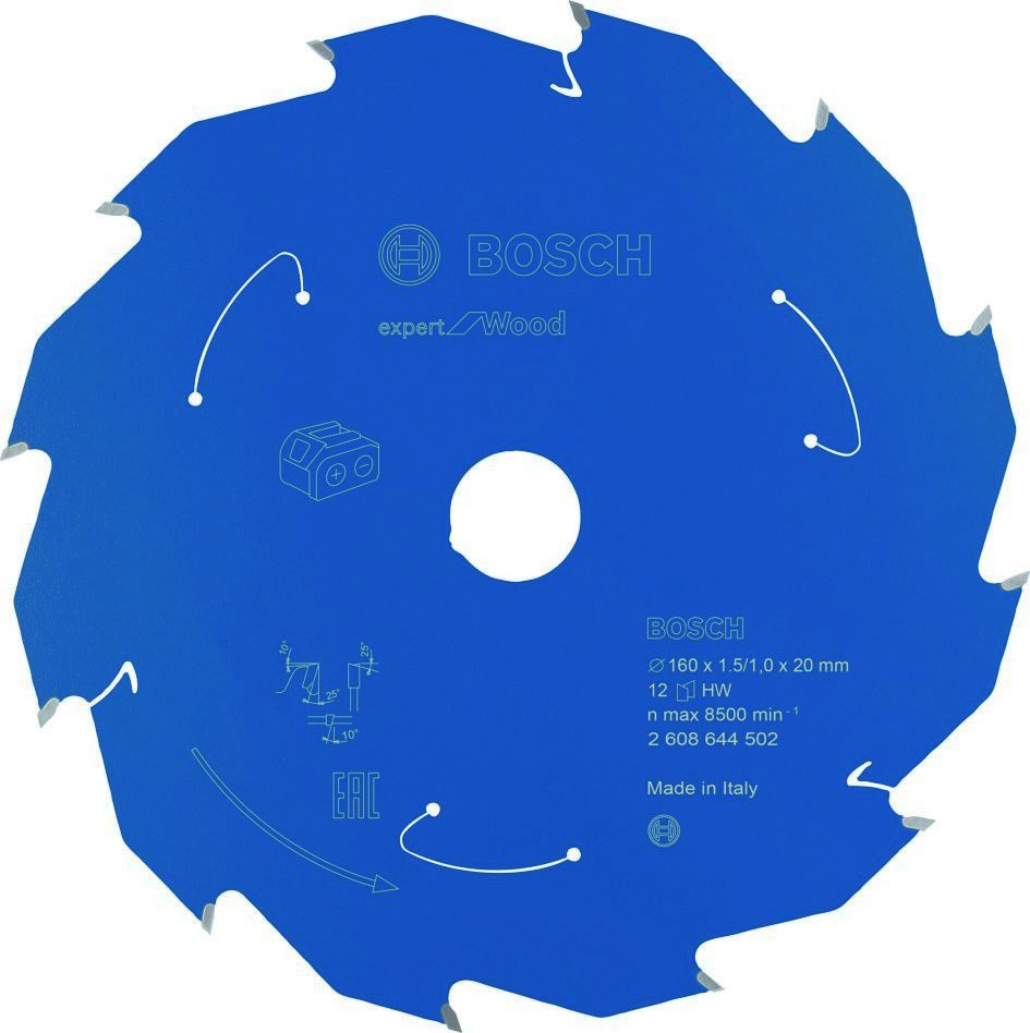 Bosch Blau Zubehör 2608644502 Hartmetall Kreissägeblatt Wood Expert für Akku-Sägen 160 x 20 x T12