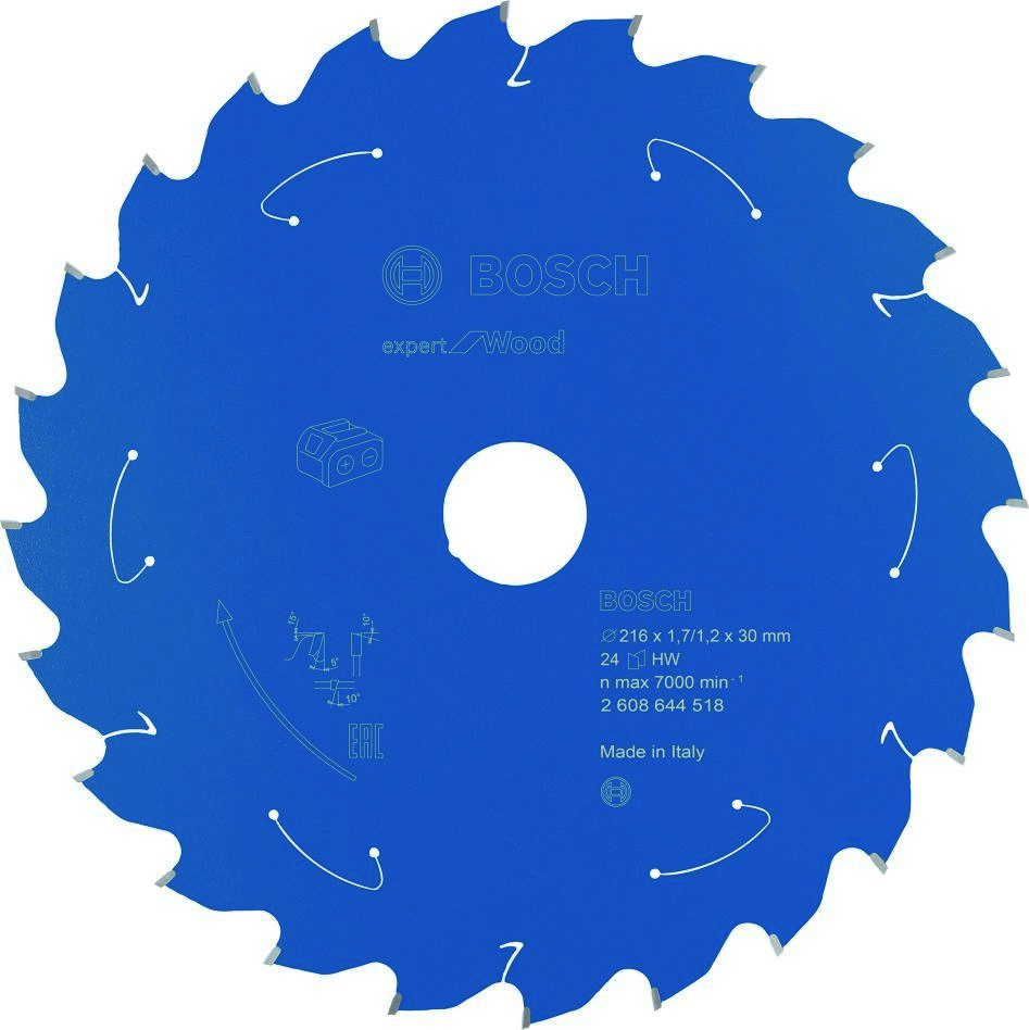 Bosch Blau Zubehör 2608644518 Hartmetall Kreissägeblatt Wood Expert für Akku-Sägen 216 x 30 x T24
