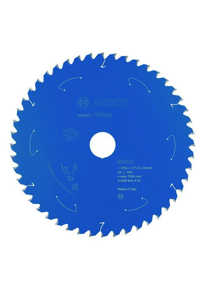 Bosch Blau Zubehör 2608644519 Hartmetall Kreissägeblatt Wood Expert für Akku-Sägen 216 x 30 x T48