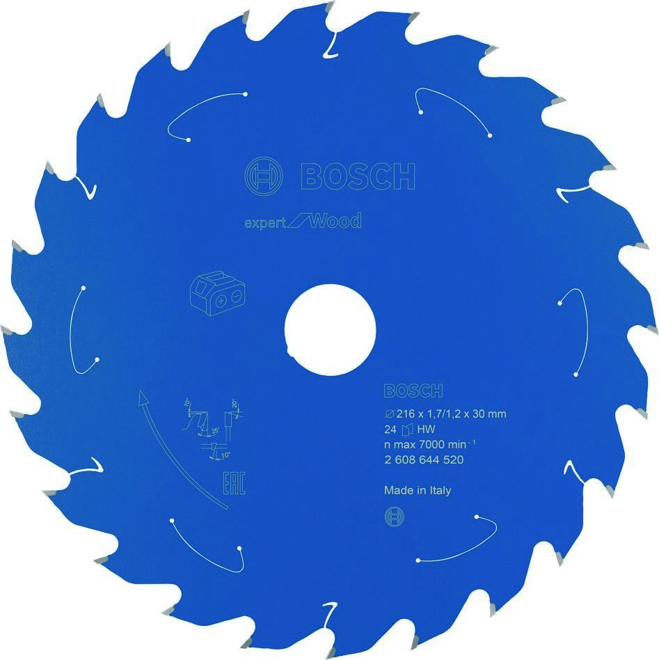 Bosch Blau Zubehör 2608644520 Hartmetall Kreissägeblatt Wood Expert für Akku-Sägen 216 x 30 x T24