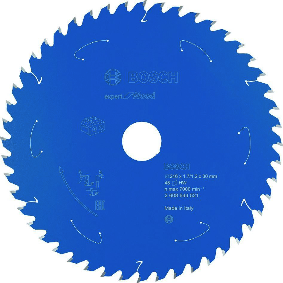 Bosch Blau Zubehör 2608644521 Hartmetall Kreissägeblatt Wood Expert für Akku-Sägen 216 x 30 x T48