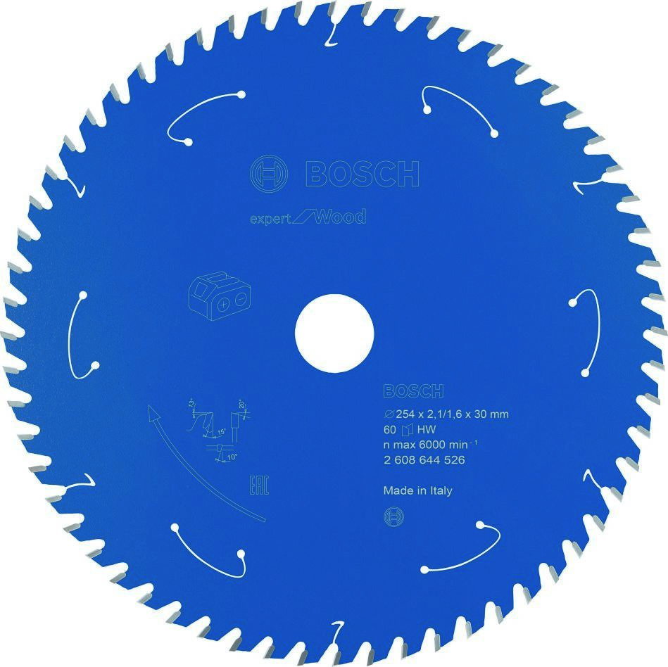 Bosch Blau Zubehör 2608644526 Hartmetall Kreissägeblatt Wood Expert für Akku-Sägen 254 x 30 x T60