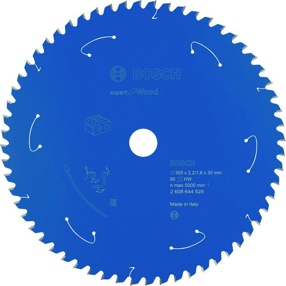Bosch Blau Zubehör 2608644528 Hartmetall Kreissägeblatt Wood Expert für Akku-Sägen 305 x 30 x T60