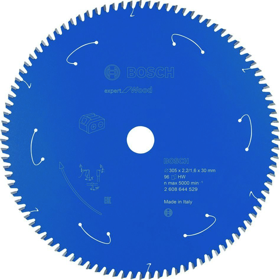 Bosch Blau Zubehör 2608644529 Hartmetall Kreissägeblatt Wood Expert für Akku-Sägen 305 x 30 x T96