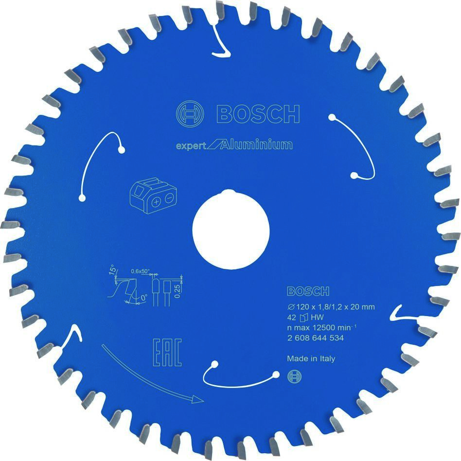 Bosch Blau Zubehör 2608644534 Hartmetall Kreissägeblatt Aluminium Expert für Akku-Sägen 120 x 20 x T42