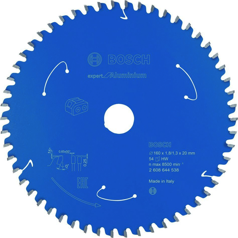 Bosch Blau Zubehör 2608644538 Hartmetall Kreissägeblatt Aluminium Expert für Akku-Sägen 160 x 20 x T54