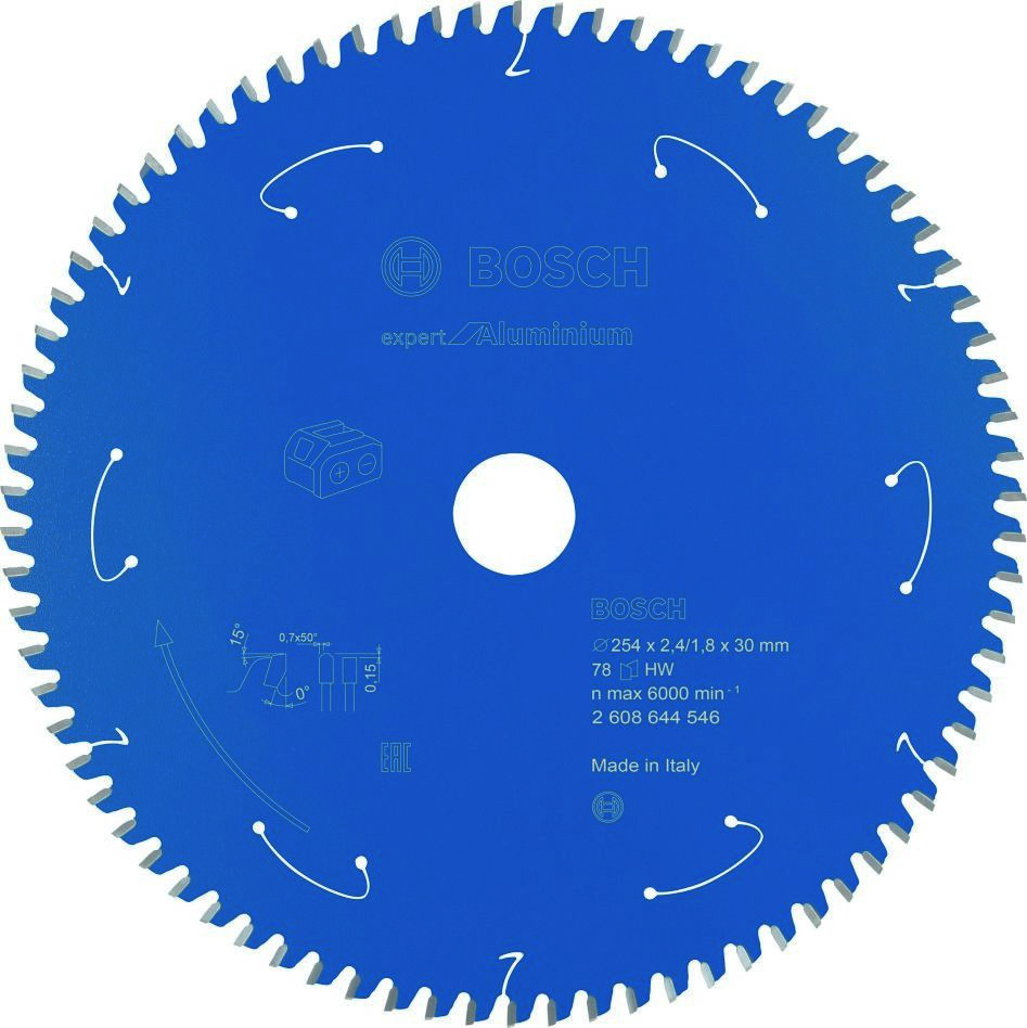 Bosch Blau Zubehör 2608644546 Hartmetall Kreissägeblatt Aluminium Expert für Akku-Sägen 254 x 30 x T78