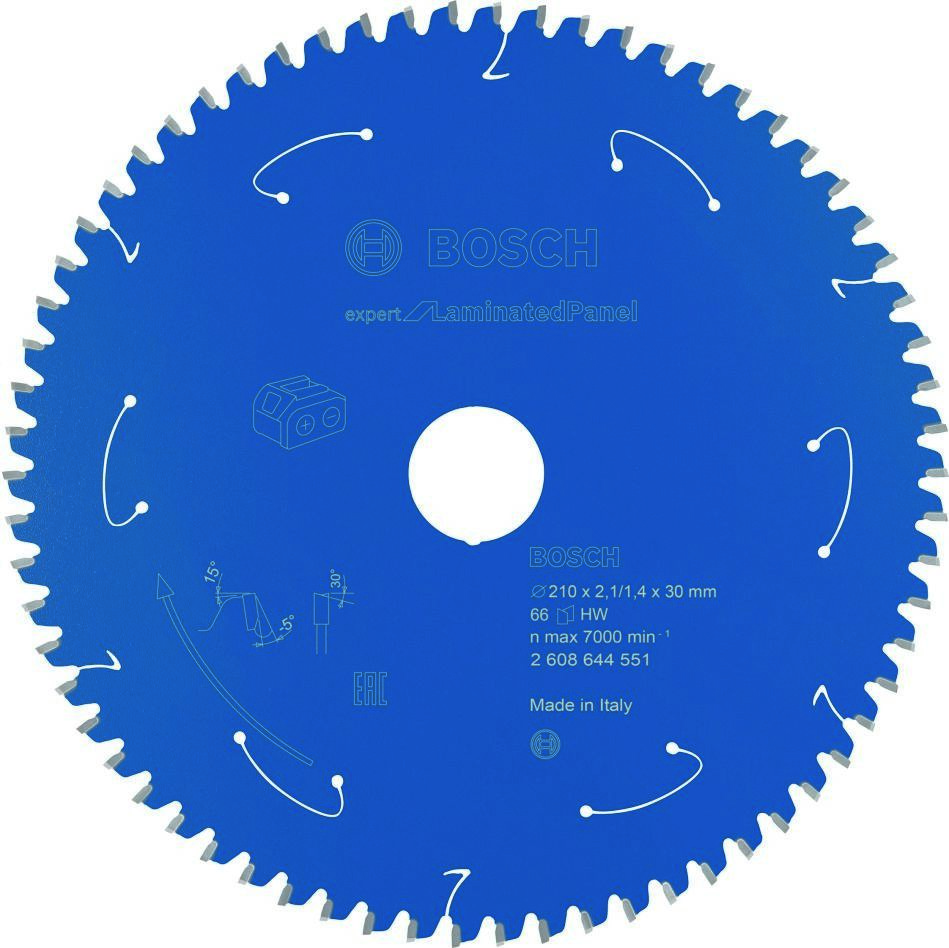 Bosch Blau Zubehör 2608644551 Hartmetall Kreissägeblatt Laminated Panel Expert für Akku-Sägen 210 x 30 x 66T 2608644551