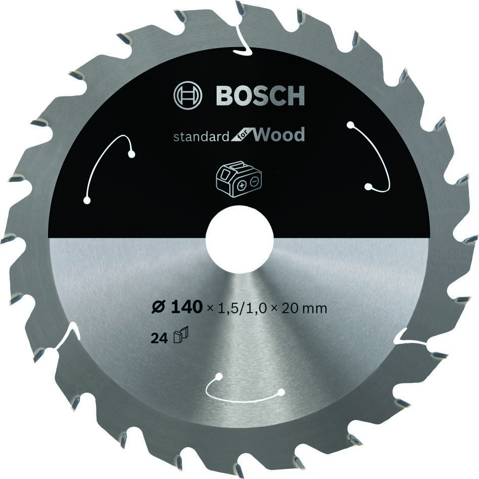 Bosch Blau Zubehör 2608837671 Kreissägeblatt für Akkusägen Standard for Wood, 140 x 1,5/1 x 20, 24 Zähne