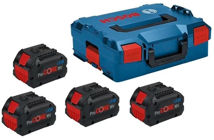 Bosch Blau Zubehör 1600A02A2U Akku Set in L-Boxx - 4 x Akku ProCore 18V 5,5 Ah Li-Ion