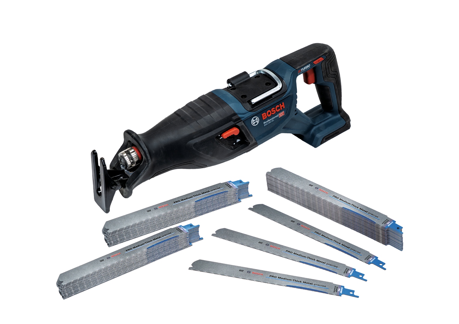 Bosch Blau Zubehör 061599767U GSA 18V-28 Accu-Säbelsäge + 75 PRO Medium-Thick Metal Säbelsägeblätter exkl. Akku und Ladegerät im Karton