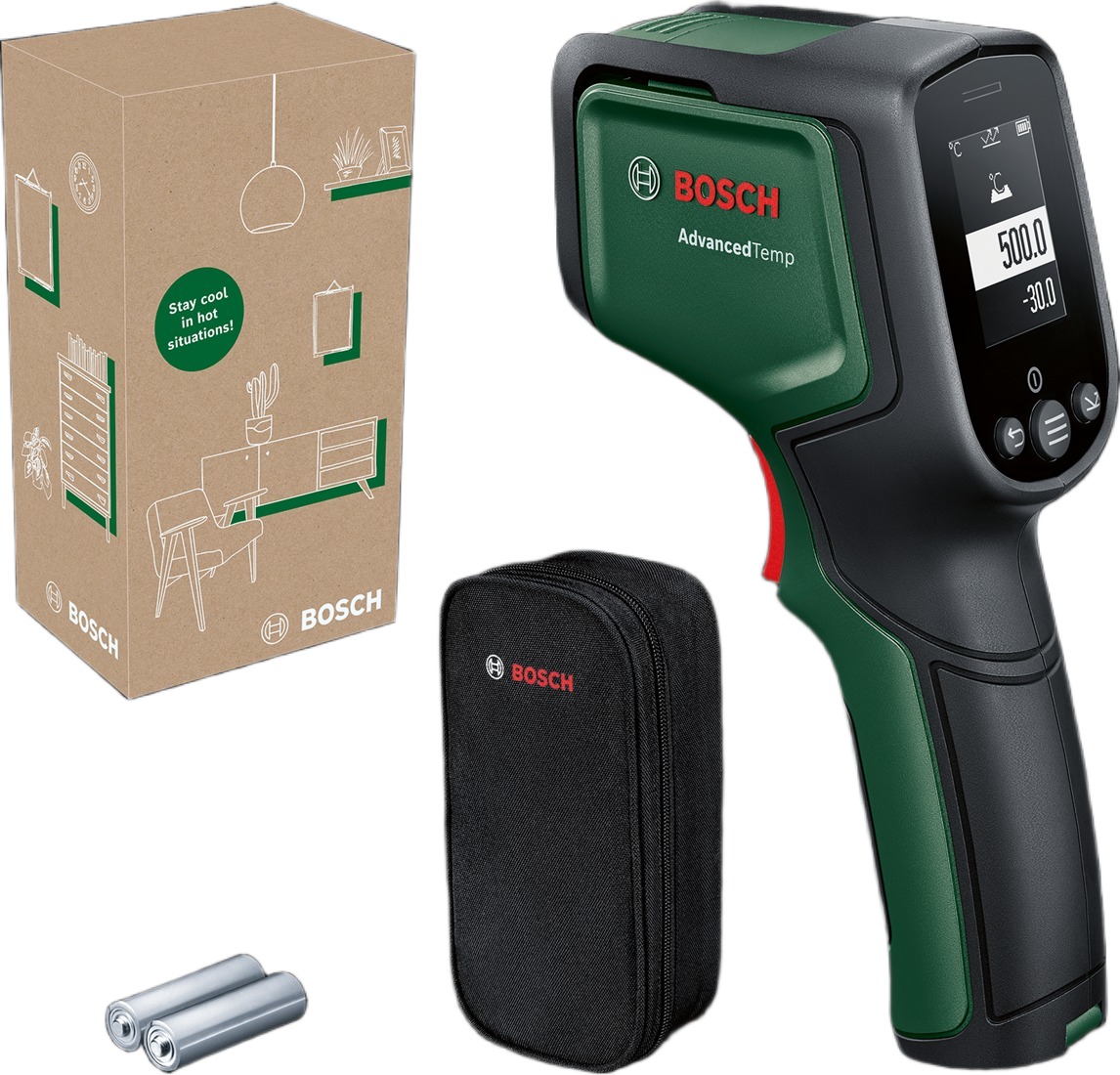 Bosch Grün 06036832Z0 AdvancedTemp Thermodetektor inkl. Batterien und Aufbewahrungstasche im Karton