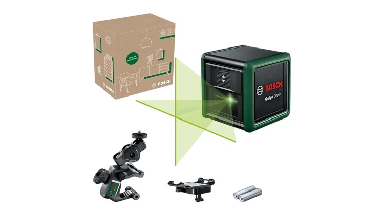 Bosch Grün 0603663CZ0 Quigo Green Kreuzlinienlaser inkl. 2x AAA-Batterien, Universalklemme und Adapter im Karton