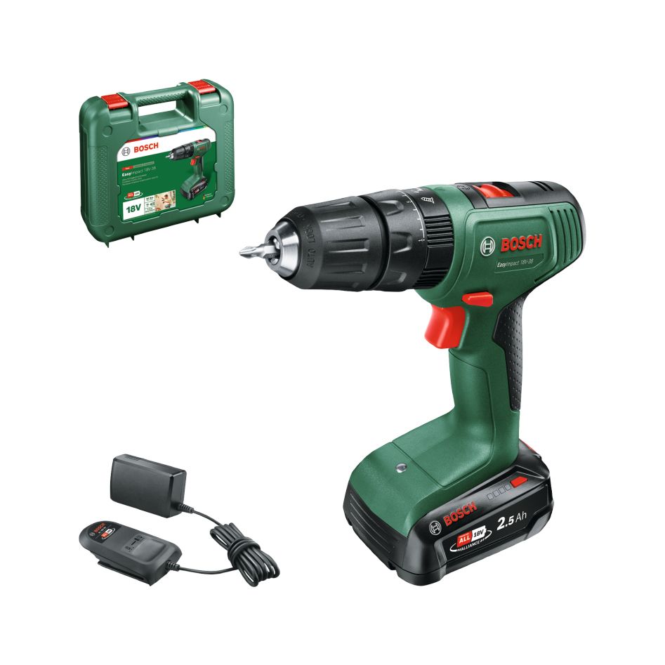 Bosch Gr&uuml;n 0615A5008L EasyImpact 18V-38 Akkuschrauber 1x 18V 2.5Ah Akku und Ladeger&auml;t AL 18V-20 im Koffer