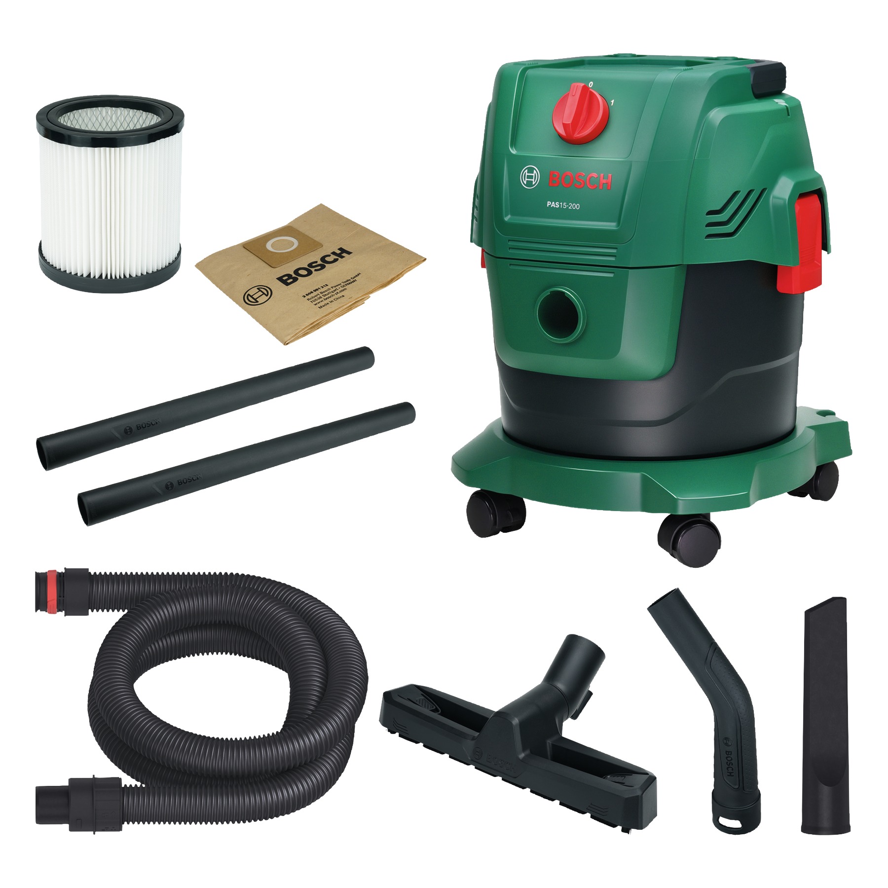Bosch Grün 06033E7000 PAS15-200 Staubsauger mit Zubehörset im Karton