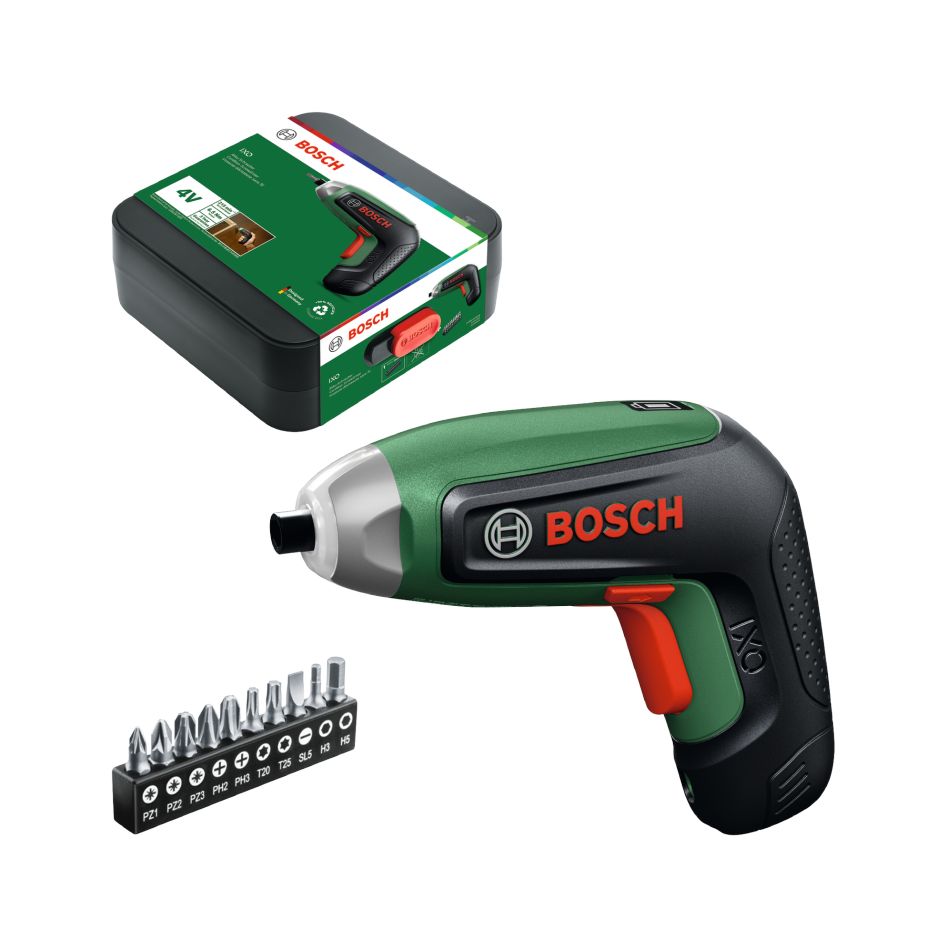 Bosch Gr&uuml;n 06039G4000 IXO 8 4V Akkuschrauber 1x 4V Akku 2.0Ah Akku + Bitset 10-teilig in Aufbewahrungsbox