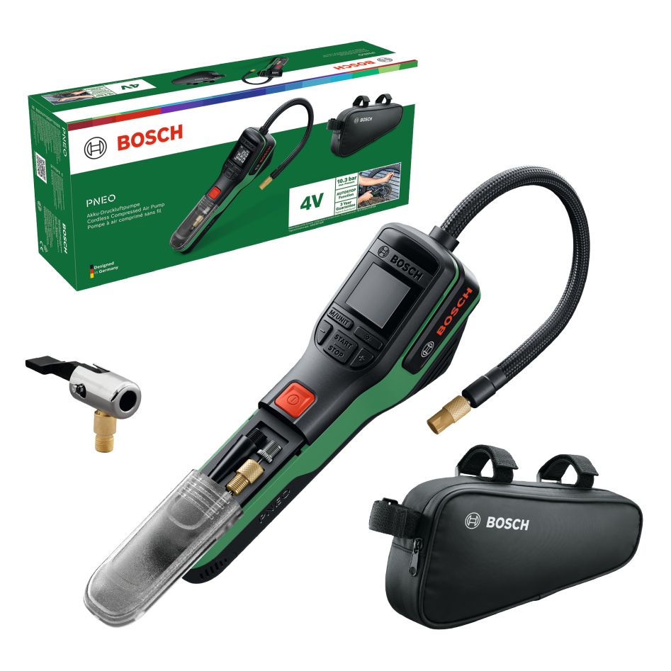 Bosch Gr&uuml;n 0603947501 PNEO 4V Fahrrad Batterie Luftpumpe Set 1x 4V Batterie 3.0Ah Batterie in Box