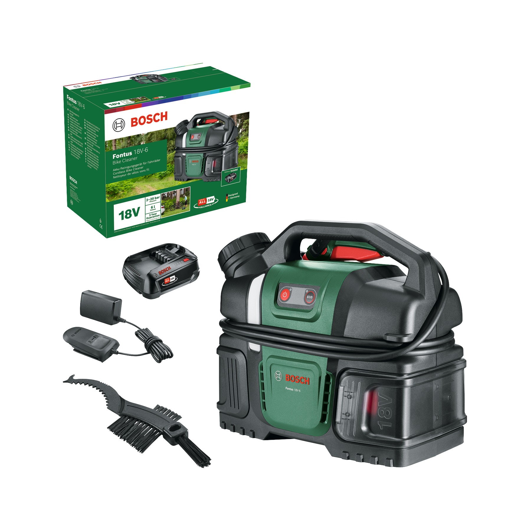 Bosch Grün 06008B6201 Fontus 18V-6 18V Akku-Reiniger 1x 18V 2.0Ah Akku und Ladegerät im Karton