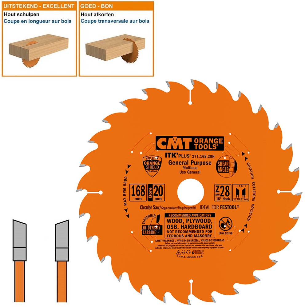 CMT 271.168.28H ITK-Plus Zellstoff- und Trennsägeblatt Holz mit Hartmetallzähnen 168 x 20 x 1,2 x 28T