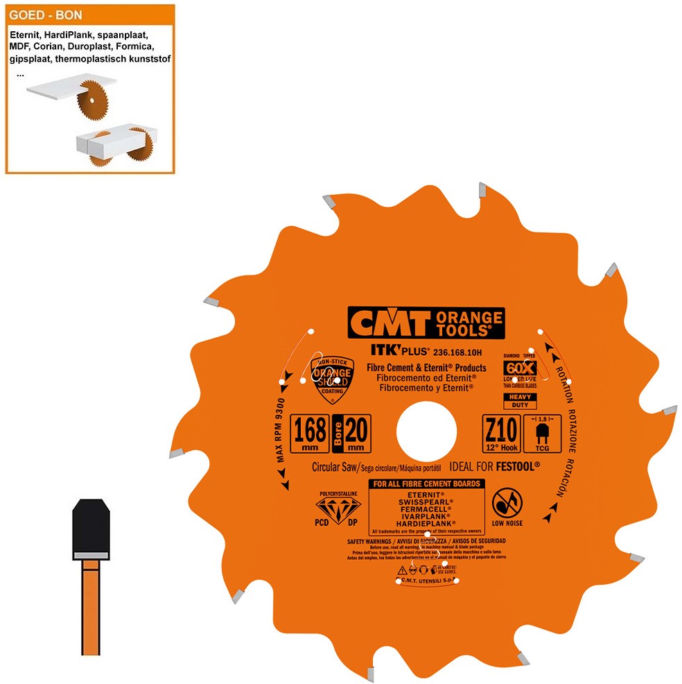 CMT 236.168.10H ITK-Plus Kreissägeblatt für extrem abrasive Materialien 168 x 20 x 1,2 x 10T