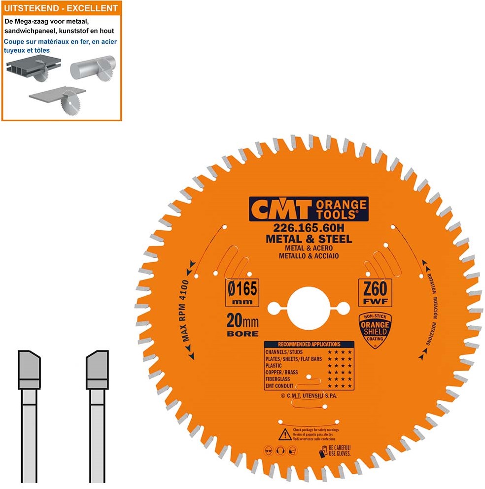 CMT 226.165.60H HW-Sägeblatt für Metall 165 x 20 x 60T