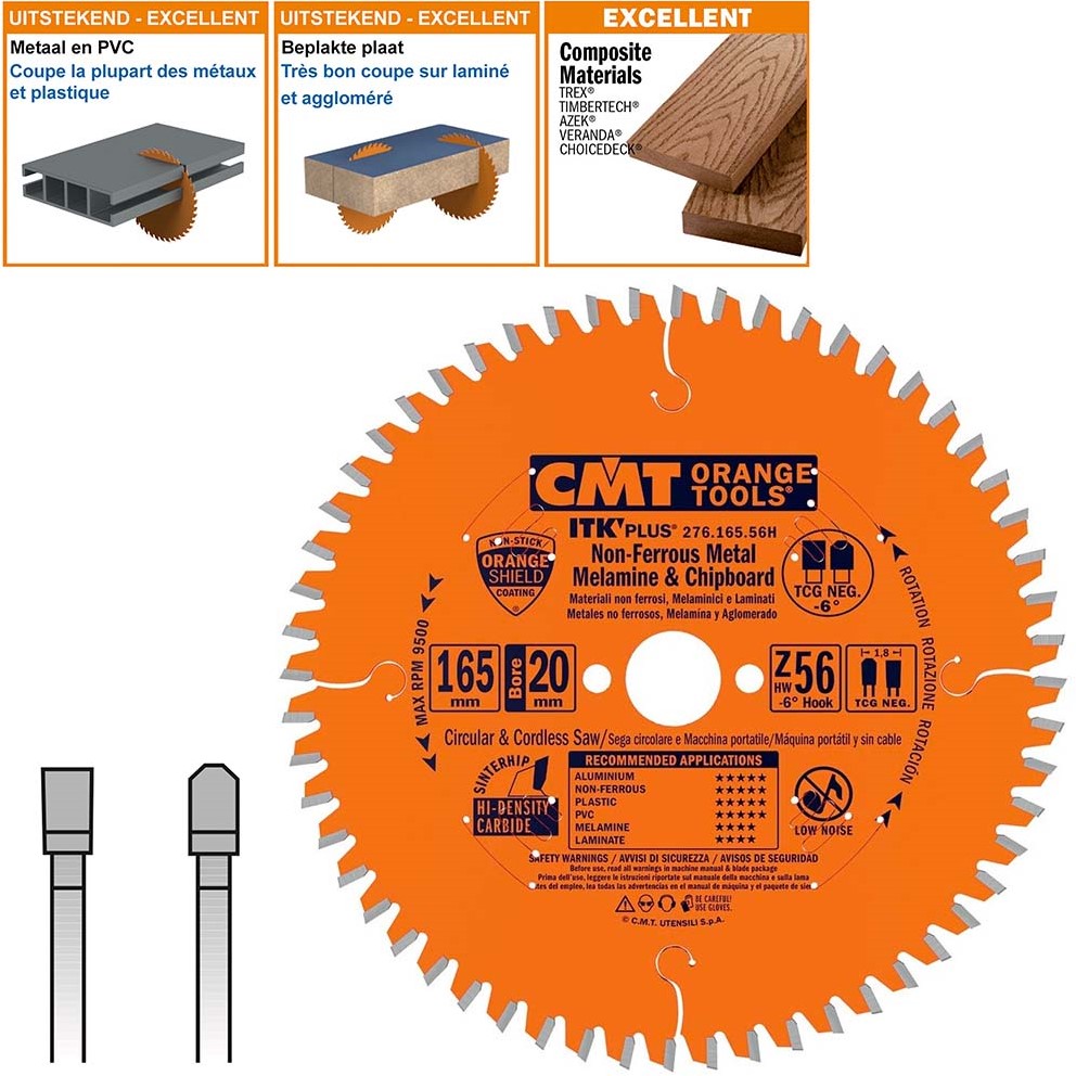 CMT 276.165.56H Dünnes Sägeblatt für Nichteisenmetalle und harte Materialien 165 x 20 x 56T
