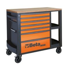 Beta 024004371 Mobile Werkbank mit 7 Schubladen und Fachböden - Orange 80 kg
