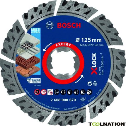 Bosch Blau Zubehör 2608900670 Expert MultiMaterial X-LOCK Diamanttrennscheiben, 125 x 22,23 x 2,4 x 12 mm - 1
