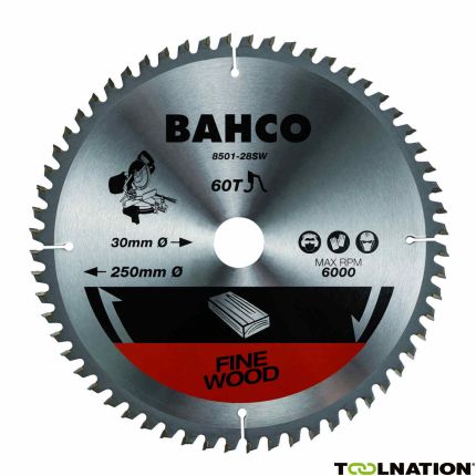 Bahco 8501-28SW 60-Zähne Kreissägeblätter mit hartmetallbestückten, feinen 0°-Zähnen für Arbeiten in Holz 250 mm - 1