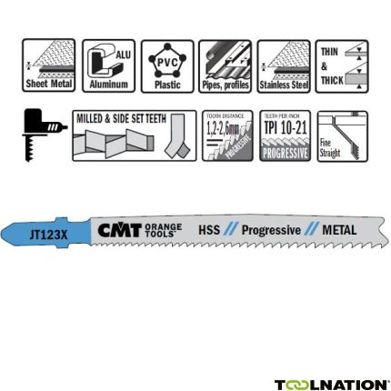 CMT JT123X-5 Stichsägeblätter HSS Progressive T-Nut Metall 5 Stück - 1