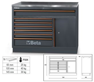 Beta 045000161 C45Pro M7A/X Festes Modul mit 7 Schubladen