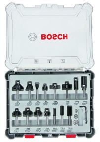 Bosch Blau Zubehör 2607017471 15-teiliges Fräser-Set, 6-mm-Schaft 15-piece Mixed Application Router Bit Set.