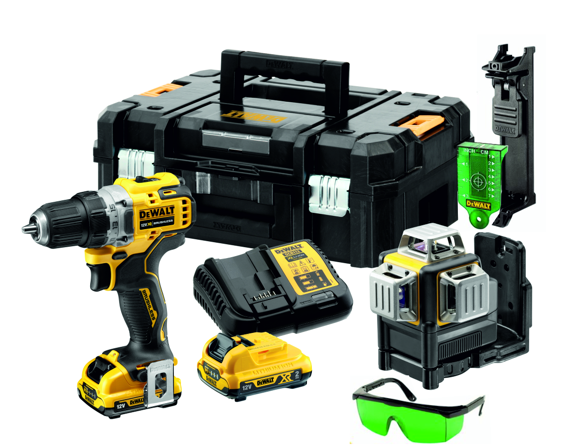DEWALT DCK212D2T-QW DCD701 Bohr- / Schrauber + DCE089 Laser 12V 2,0 Ah Li-Ion