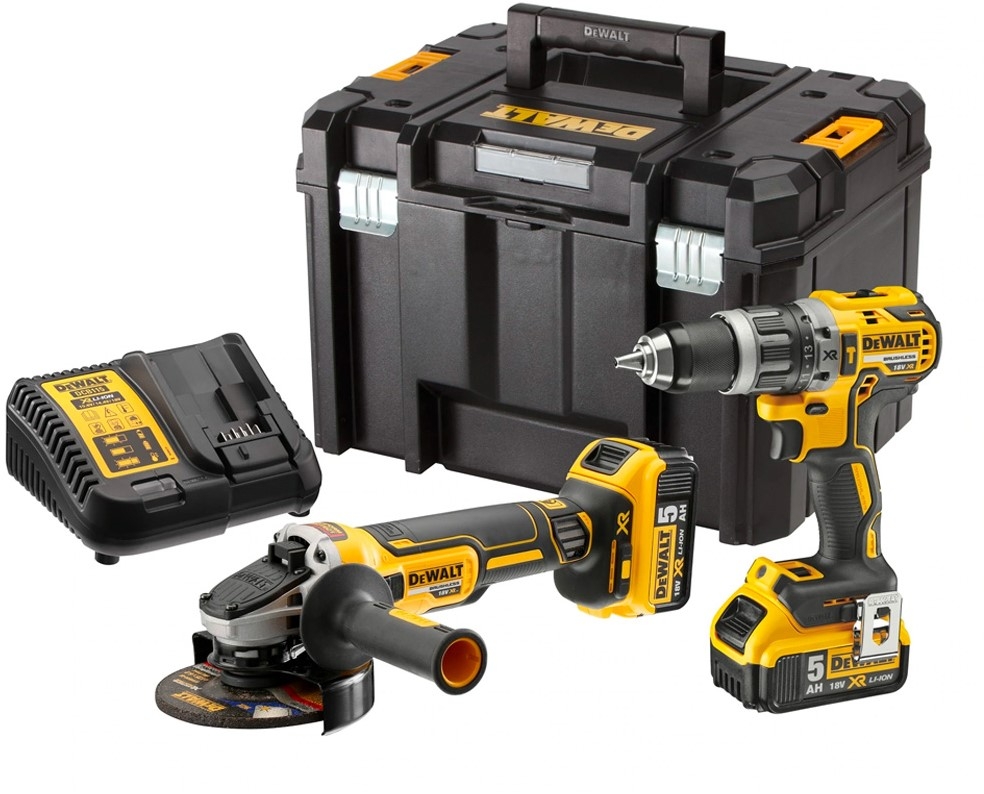 DeWALT DCK2080P2T-QW Comboset - DCD796 Akku-Schlagbohrmaschine + DCG405 Akku-Winkelschleifer 18 Volt 5 AH Li-Ion