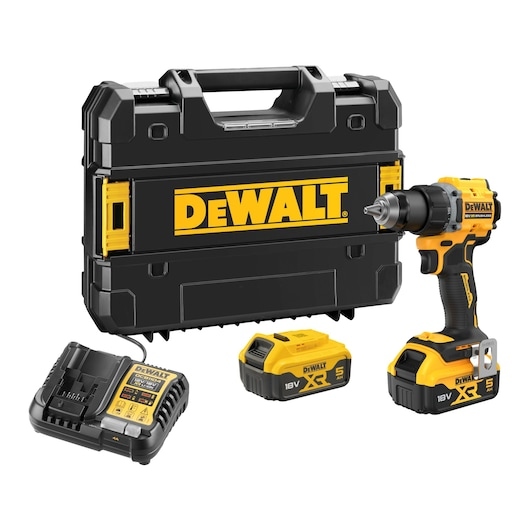 DeWalt DCD794P2T-QW 18V XR Brushless Compact Schraubendreher/Bohrmaschine 2x 5.0Ah Akku und Ladegerät im TSTAK Koffer
