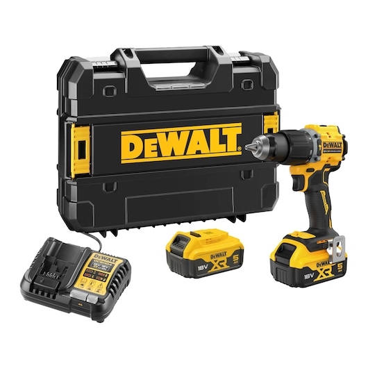 DeWalt DCD799P2T-QW 18V XR Brushless Compact Schraub-/Hammerbohrer 2x 5,0 Ah Akku und Ladegerät im TSTAK-Koffer