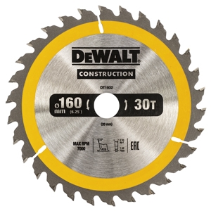 DeWALT Zubehör DT1932-QZ Kreissägeblatt 160 x 20 mm 30T ATB 10°
