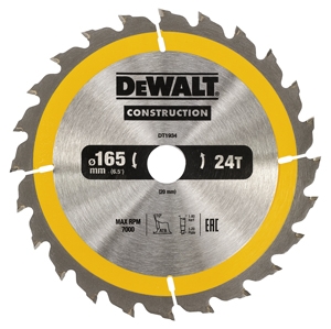 DeWALT Zubehör DT1934-QZ Kreissägeblatt Handkreissäge 165/20 mm 24WZ